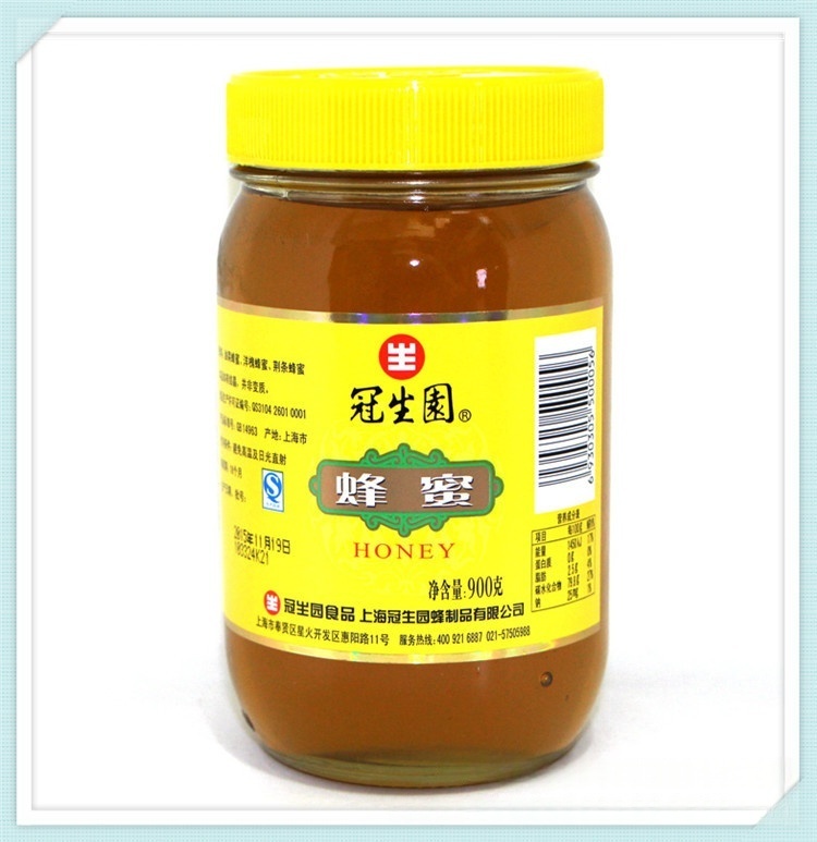 16年3月产冠生园蜂蜜900克 配料：油菜蜂蜜、洋槐蜂蜜、荆条蜂蜜